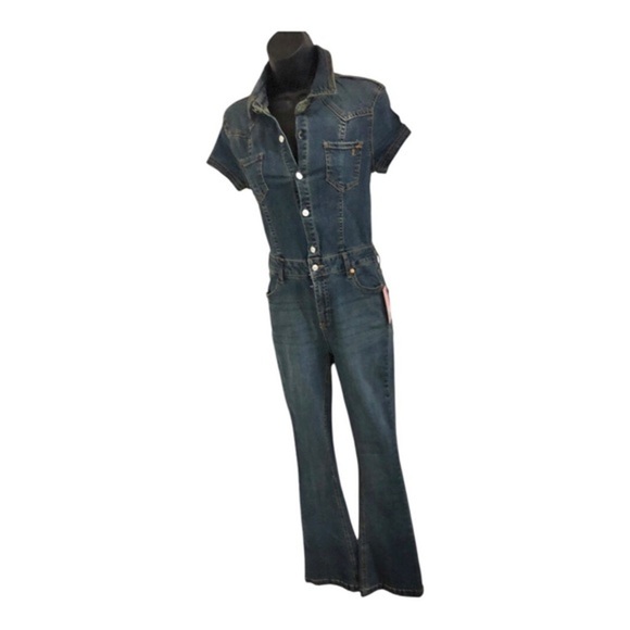 Juicy Couture baby boot western button front dark tinted denim jeans jumpsuit XS - Picture 1 of 16
